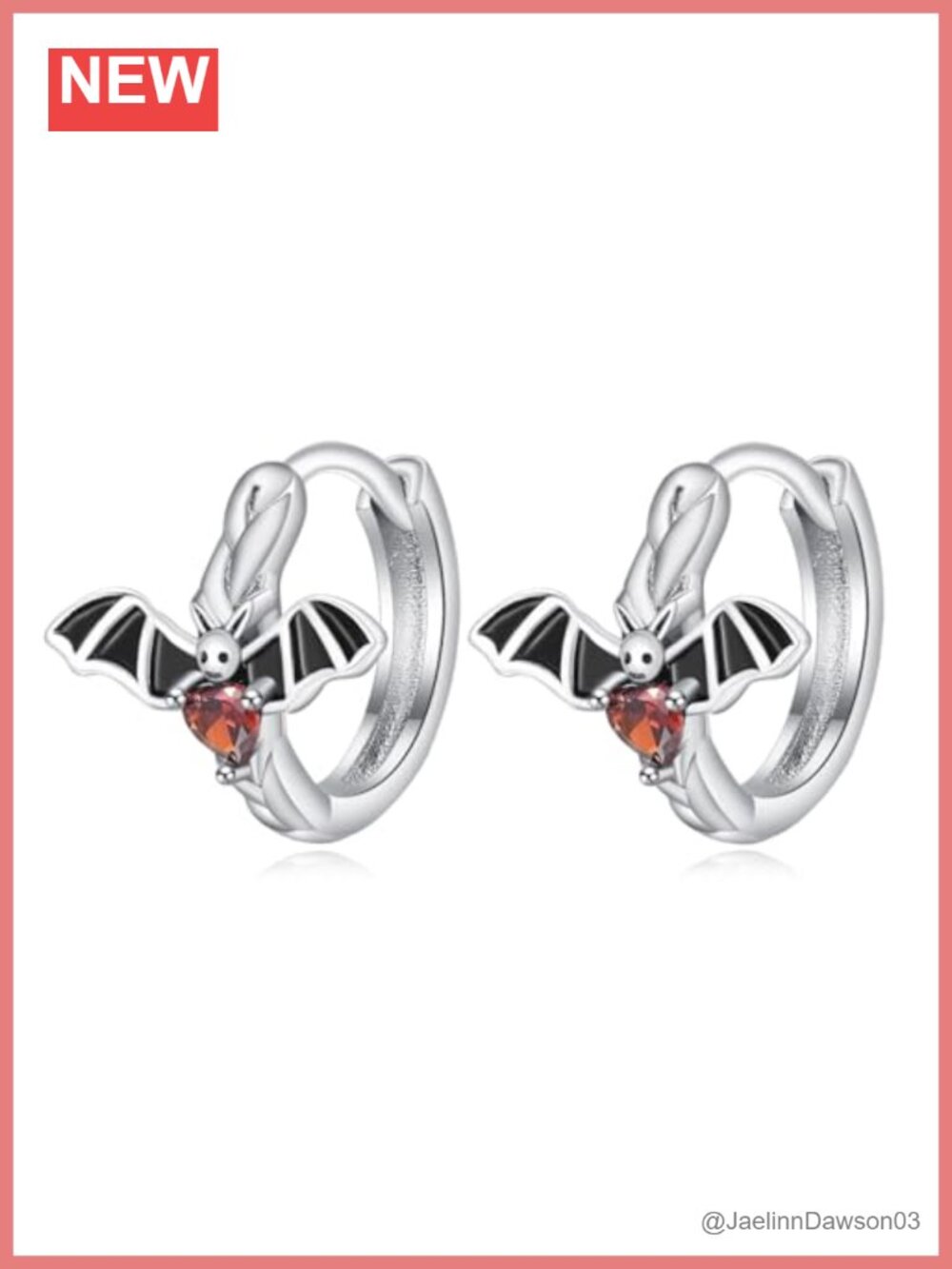 Sterling Silver Bat Hoop Earrings Cubic Zirconia Huggie